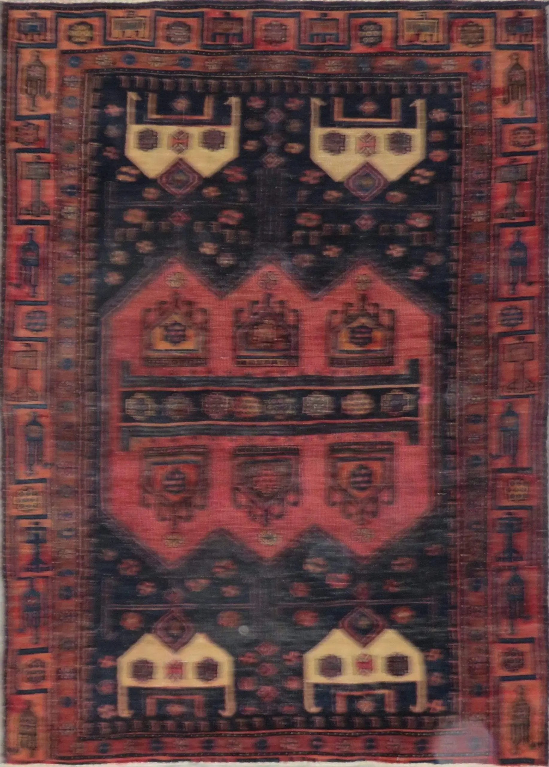 One Of The Kind Hand-Knotted Persian Wool Rug _ Luxurious Vintage Design, 5'4" x 4'0", Artisan Crafted